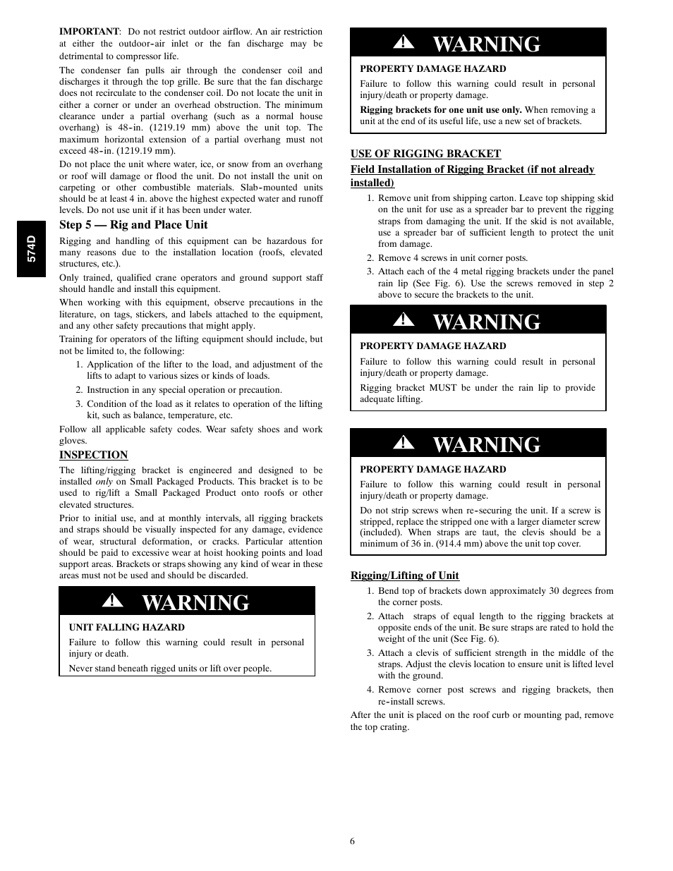 Warning | Bryant 574D User Manual | Page 6 / 32