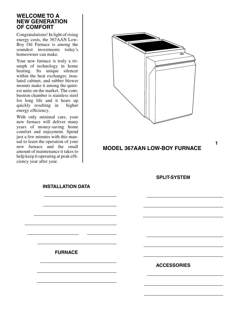 Welcome to a new generation of comfort, Model 367aan low-boy furnace | Bryant 367AAN User Manual | Page 2 / 8