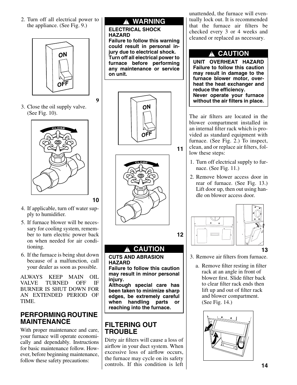 Performing routine maintenance, Filtering out trouble, Warning | Caution | Bryant 367AAN User Manual | Page 6 / 8