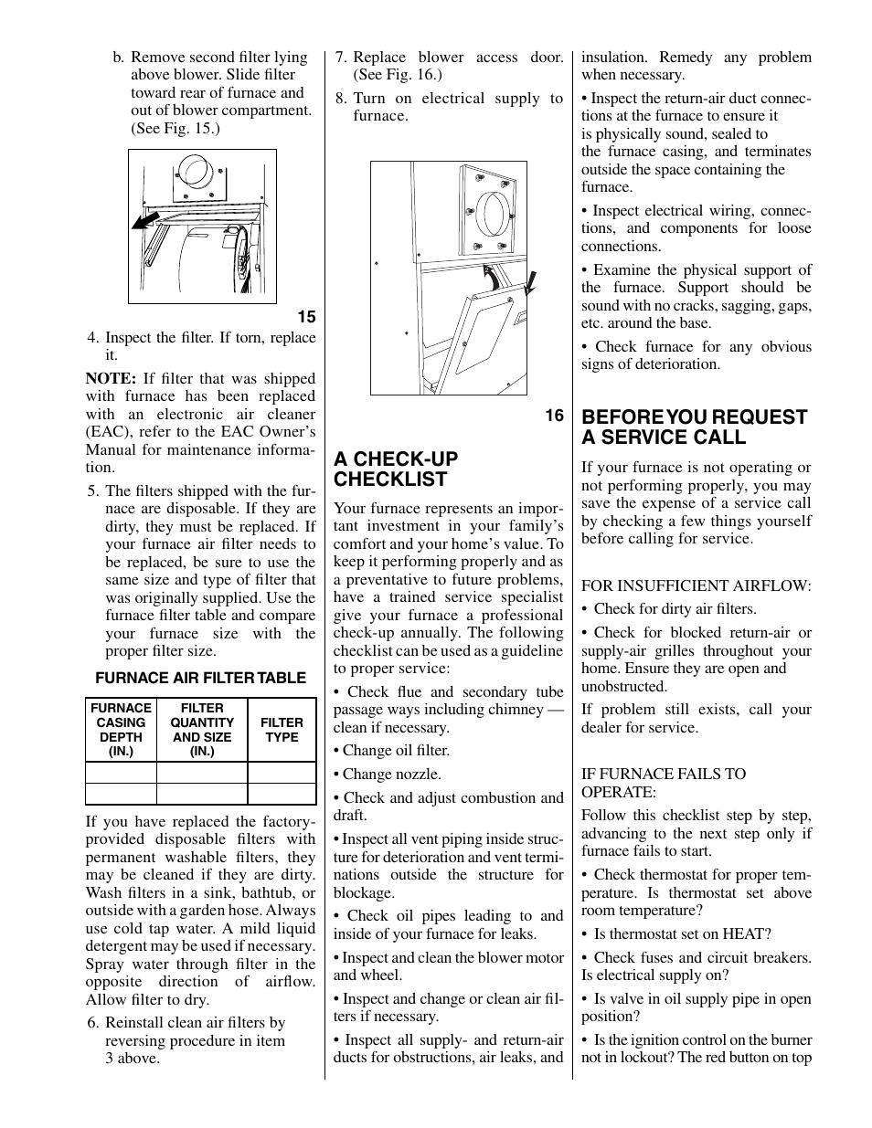 A check-up checklist, Before you request a service call | Bryant 367AAN User Manual | Page 7 / 8