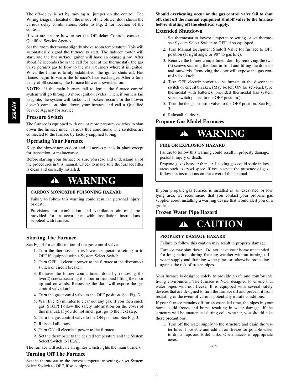 Warning, Caution | Bryant HIGH EFFICIENCY GAS FURNACE 359AAV User Manual | Page 4 / 8