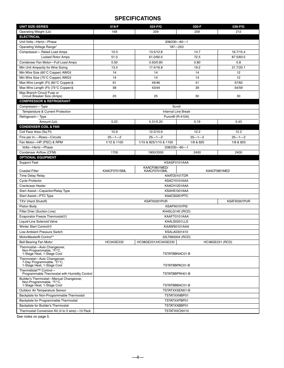 Specifications | Bryant DE LUXE 12 SEER 552A User Manual | Page 4 / 36