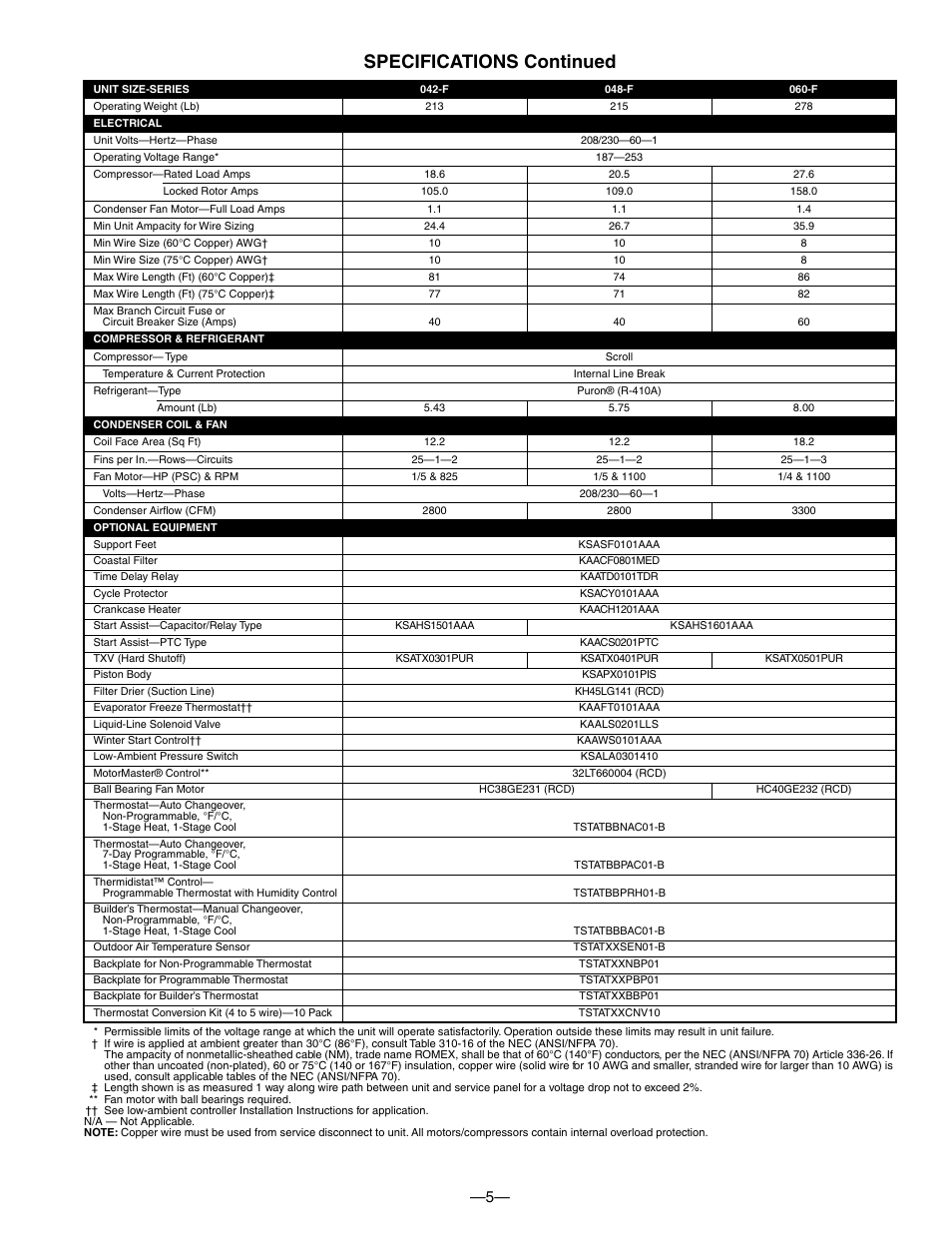 Specifications continued | Bryant DE LUXE 12 SEER 552A User Manual | Page 5 / 36