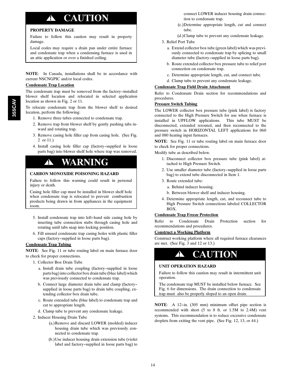 Caution, Warning | Bryant SERIES A 355CAV User Manual | Page 14 / 62