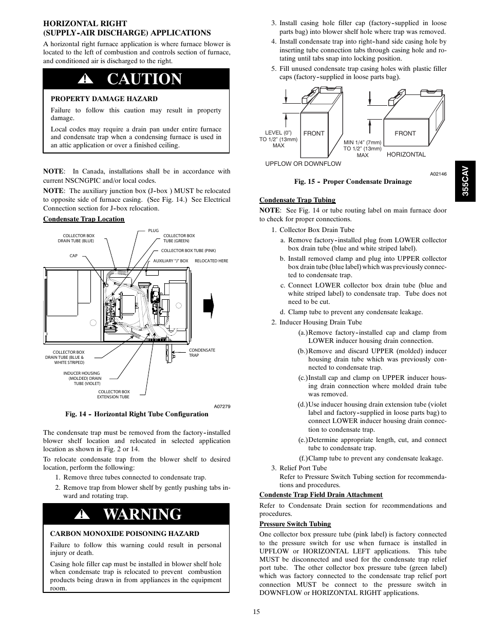 Caution, Warning | Bryant SERIES A 355CAV User Manual | Page 15 / 62