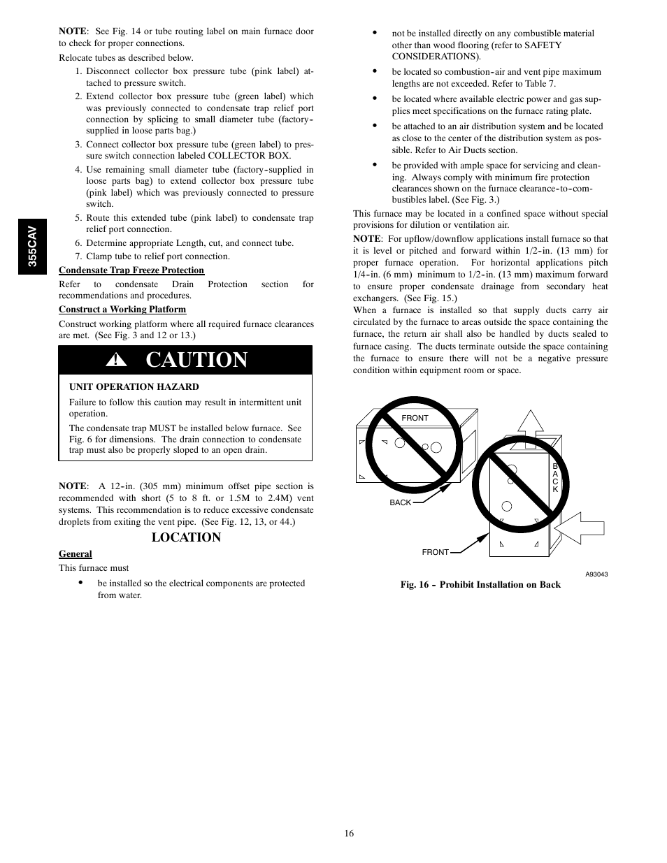 Caution, Location | Bryant SERIES A 355CAV User Manual | Page 16 / 62