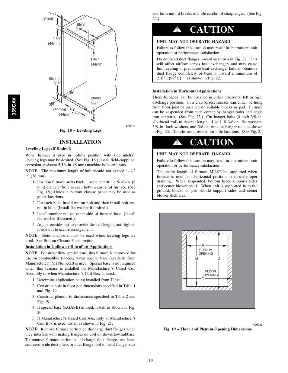 Caution, Installation | Bryant SERIES A 355CAV User Manual | Page 18 / 62