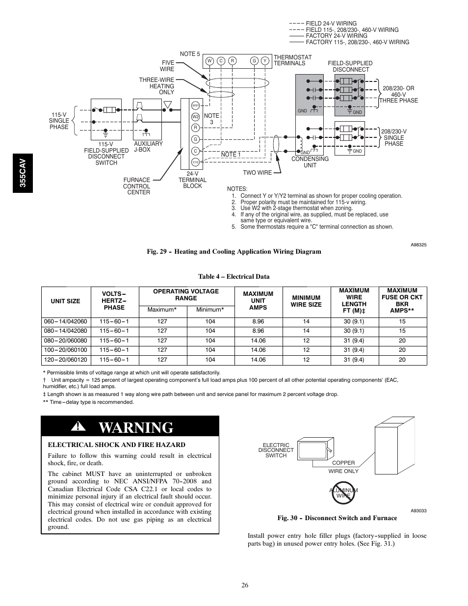 Warning | Bryant SERIES A 355CAV User Manual | Page 26 / 62