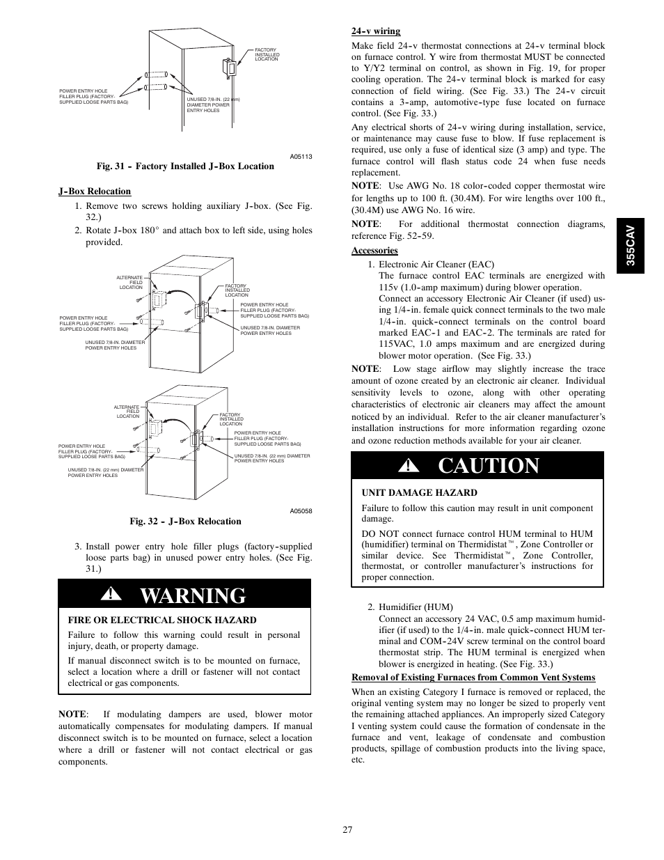 Warning, Caution | Bryant SERIES A 355CAV User Manual | Page 27 / 62