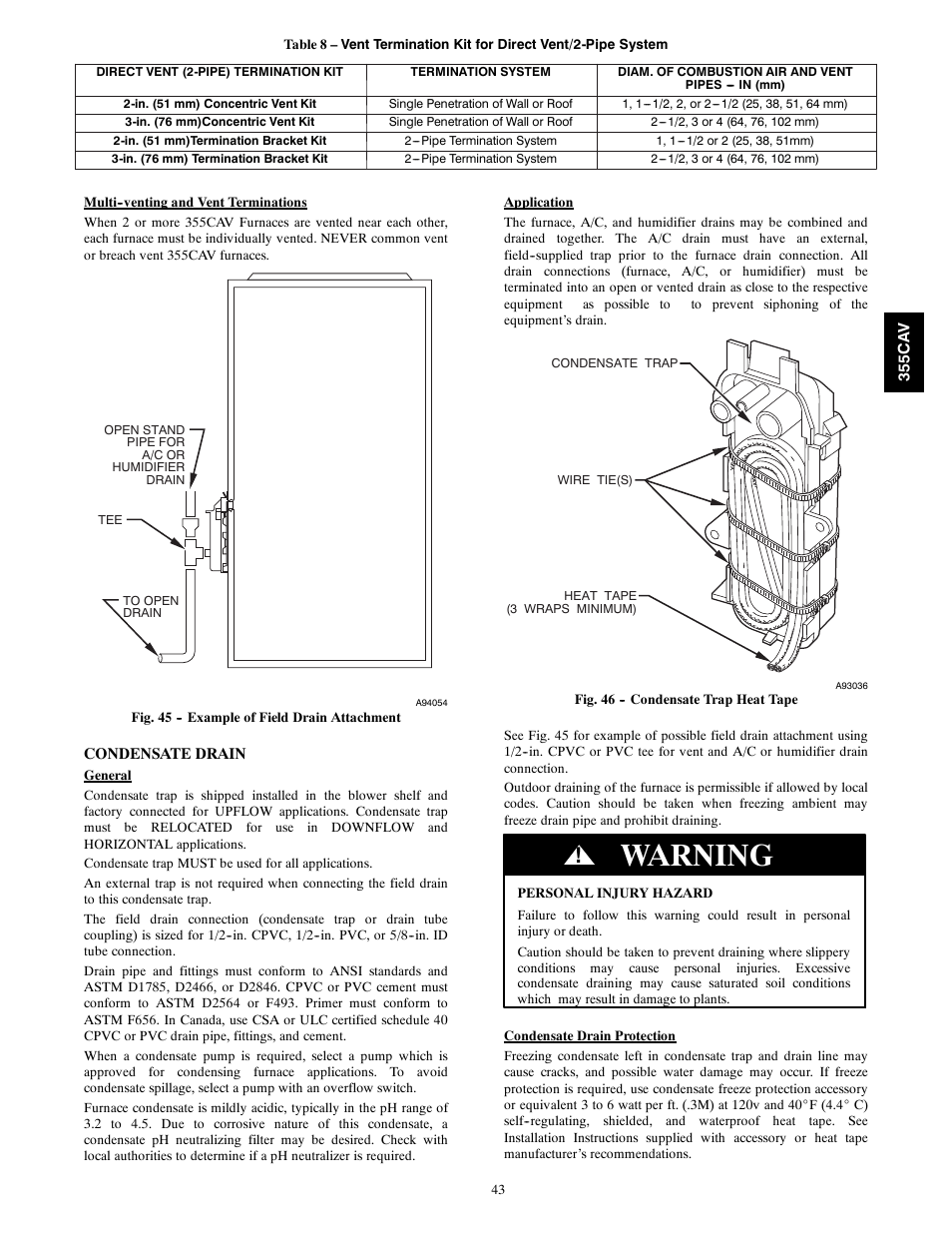 Warning | Bryant SERIES A 355CAV User Manual | Page 43 / 62