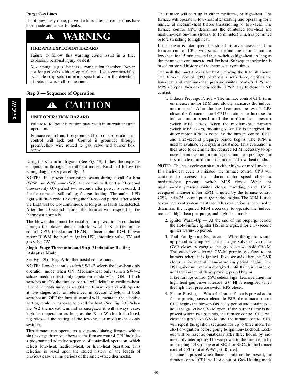 Warning, Caution | Bryant SERIES A 355CAV User Manual | Page 48 / 62