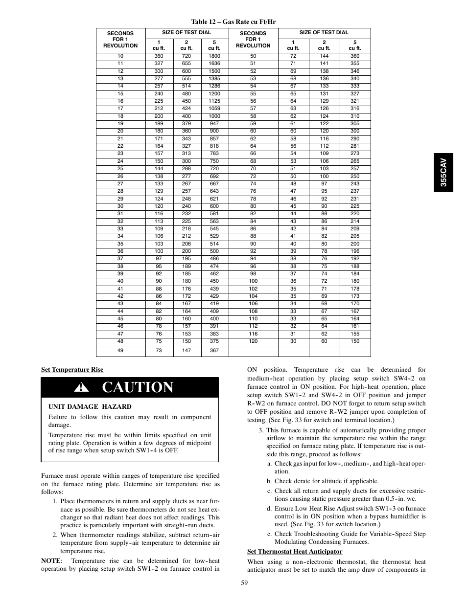 Caution, 355c a v | Bryant SERIES A 355CAV User Manual | Page 59 / 62