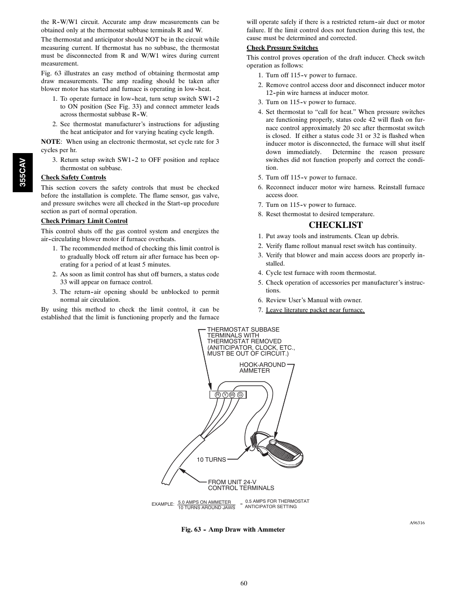 Checklist | Bryant SERIES A 355CAV User Manual | Page 60 / 62