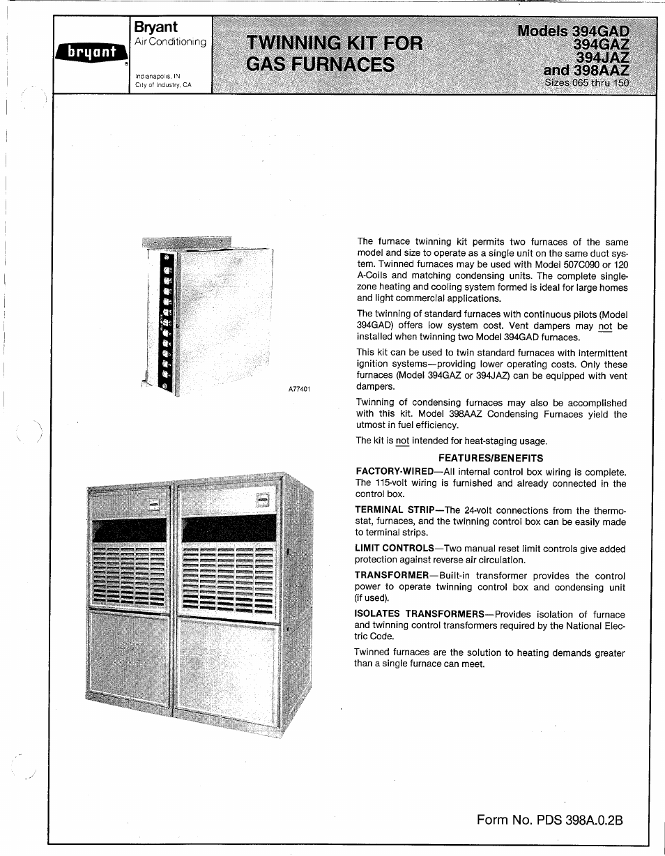 Bryant 398AAZ User Manual | 2 pages