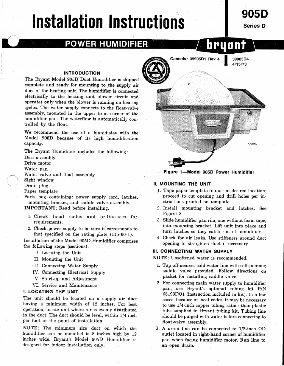 Bryant 905D User Manual | 4 pages