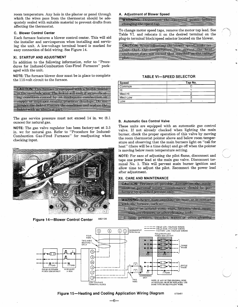 C. blower control center, Xi. startup and adjustment, B. automatic gas control valve | Bryant 376B User Manual | Page 6 / 8