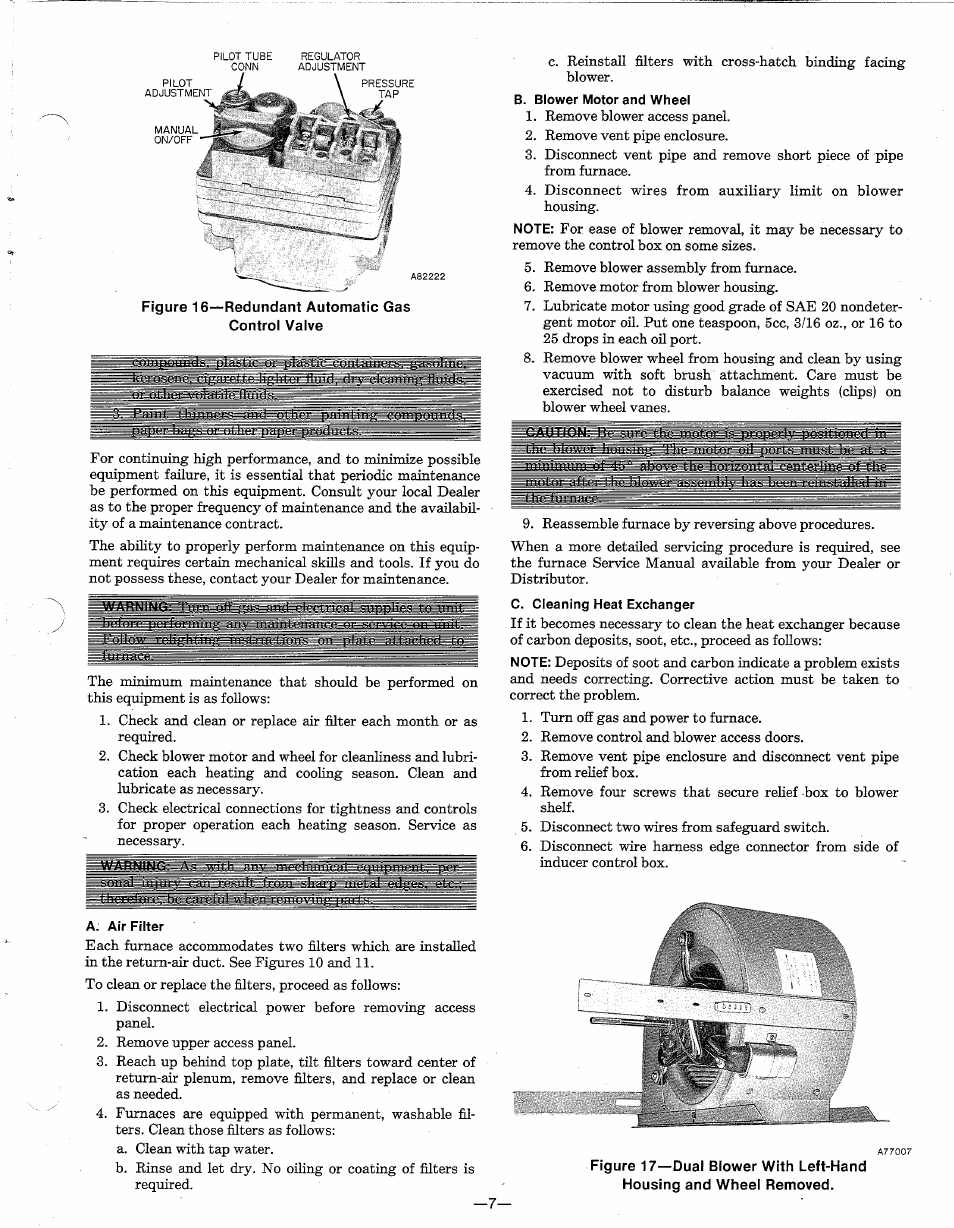 A. air filter, B. blower motor and wheel | Bryant 376B User Manual | Page 7 / 8