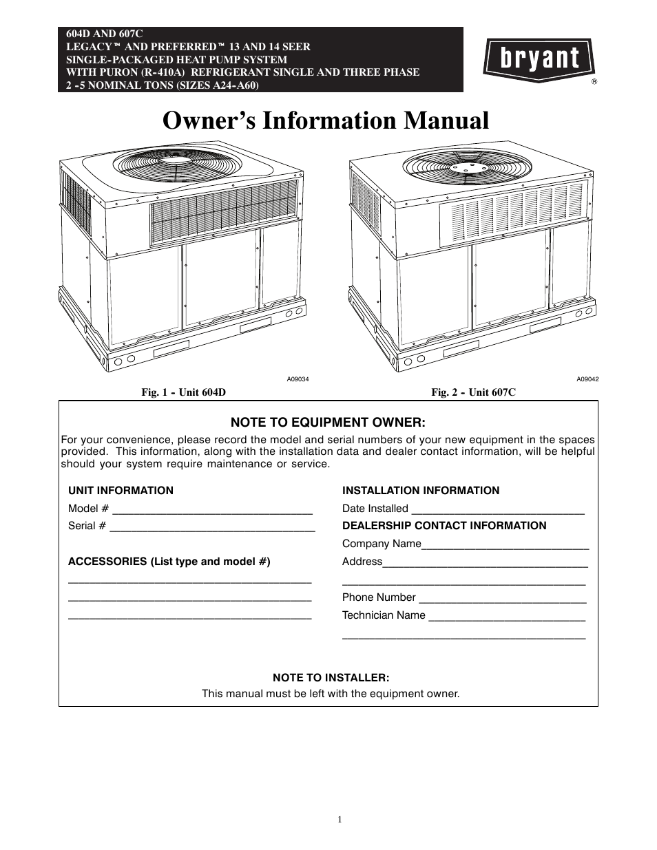 Bryant LEGACY 607C User Manual | 4 pages