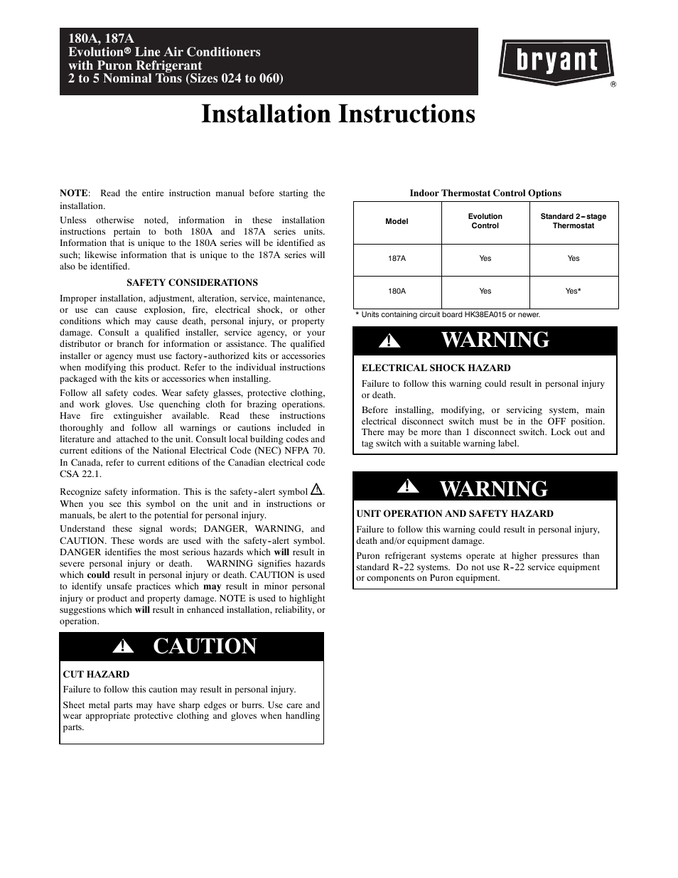 Bryant Air Conditeners 180A User Manual | 16 pages