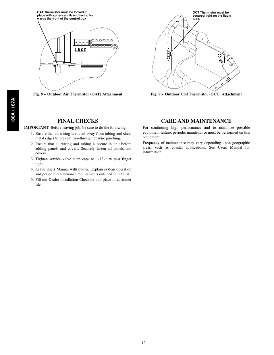 Final checks, Care and maintenance | Bryant Air Conditeners 180A User Manual | Page 12 / 16