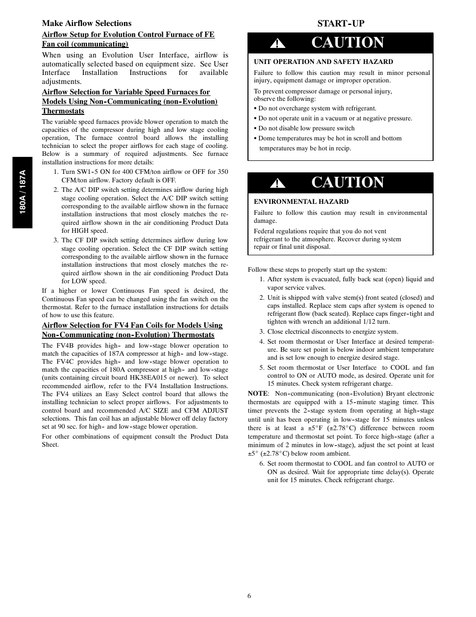 Caution, Start--up | Bryant Air Conditeners 180A User Manual | Page 6 / 16