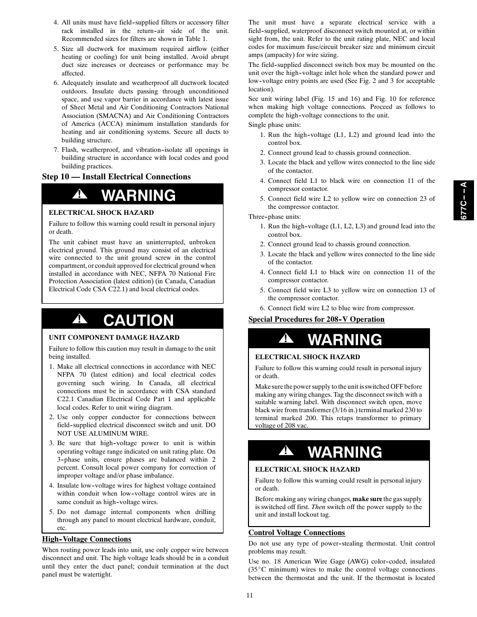 Warning, Caution | Bryant 677C--A User Manual | Page 11 / 36