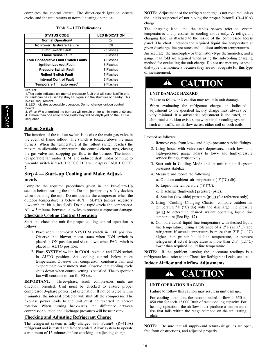 Caution, Step 4 — start--up cooling and make adjust- ments | Bryant 677C--A User Manual | Page 16 / 36