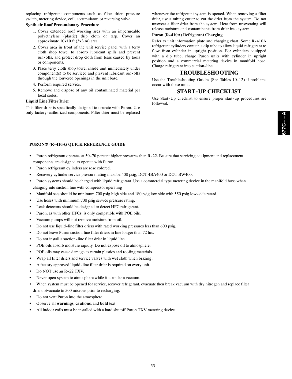 Troubleshooting, Start--up checklist | Bryant 677C--A User Manual | Page 33 / 36