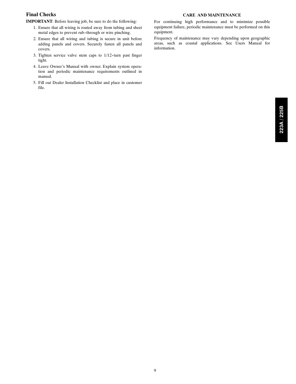 Final checks | Bryant Preferredt Series with Puronr Refrigerant 223A User Manual | Page 9 / 10