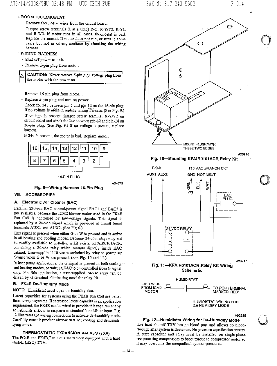 Room thermostat, Fig. э—wiring harness 16-ptn plug, Viii. accessories | Thermostatic expansion valves (txv), Accessories, Thermostatic expansion valveis (txv), Зиши, Utc tech pub | Bryant FA4A User Manual | Page 14 / 30