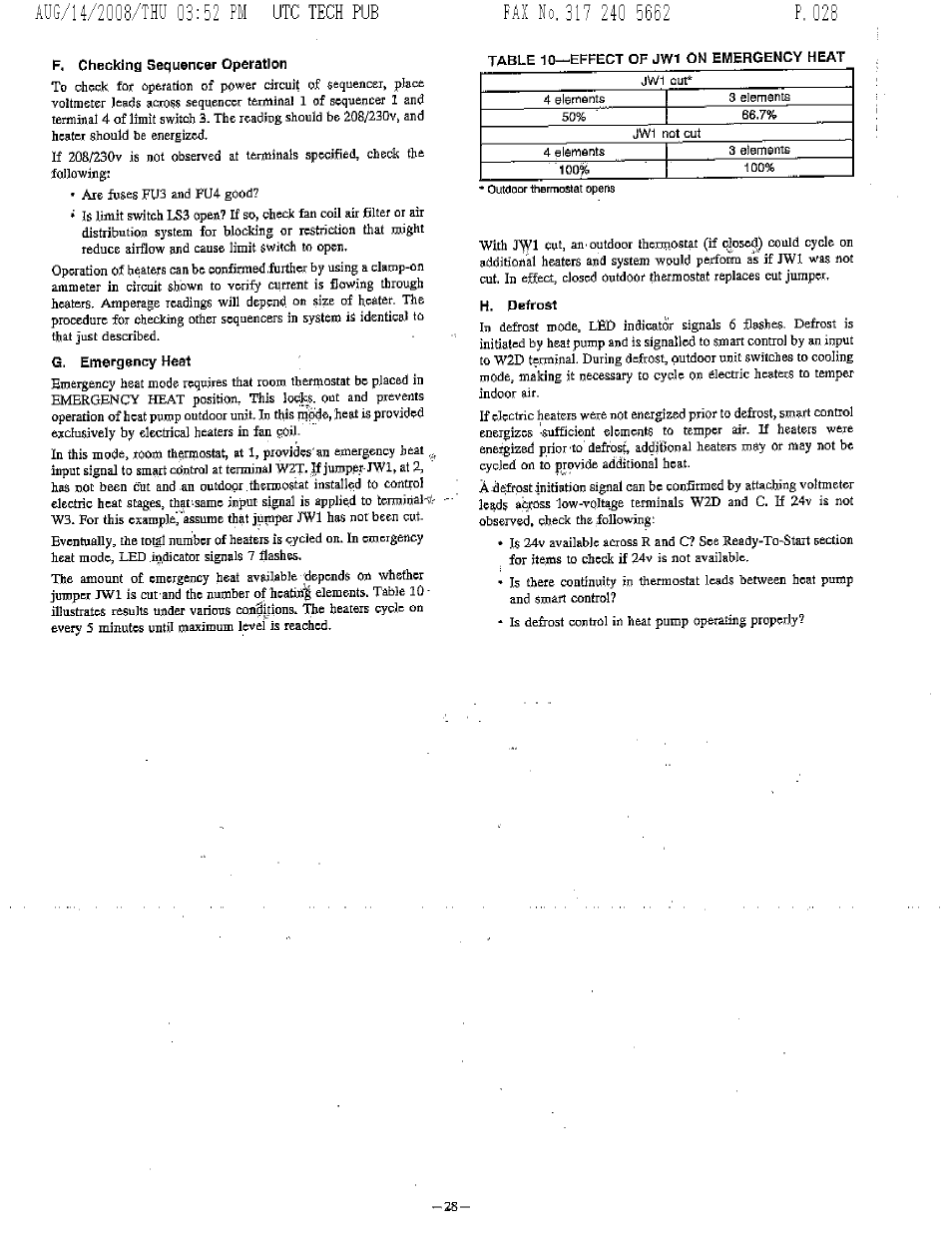 R checking sequencer operation, Following, H. defrost | Bryant FA4A User Manual | Page 28 / 30