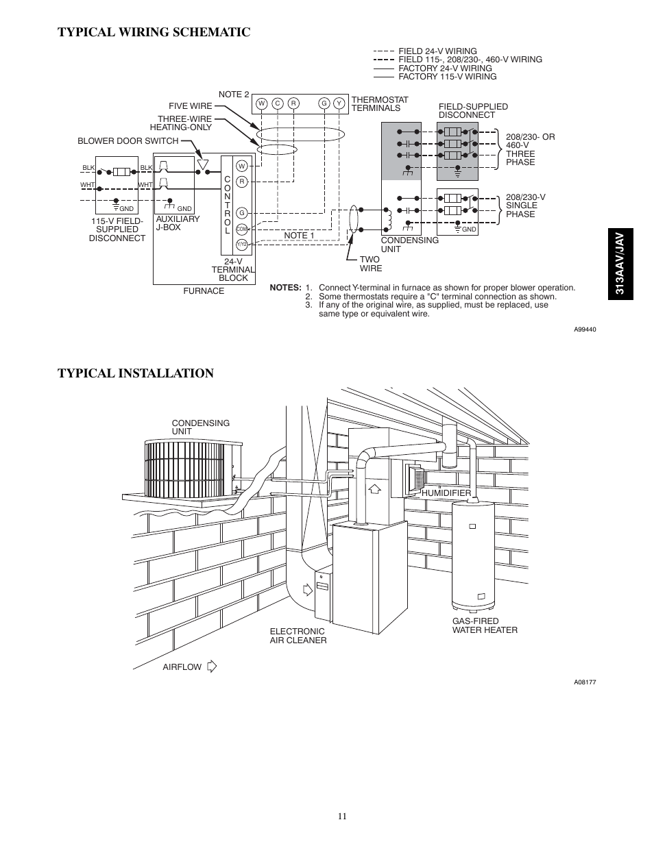 Typical wiring schematic, Typical installation | Bryant 313AAV/JAV User Manual | Page 11 / 12