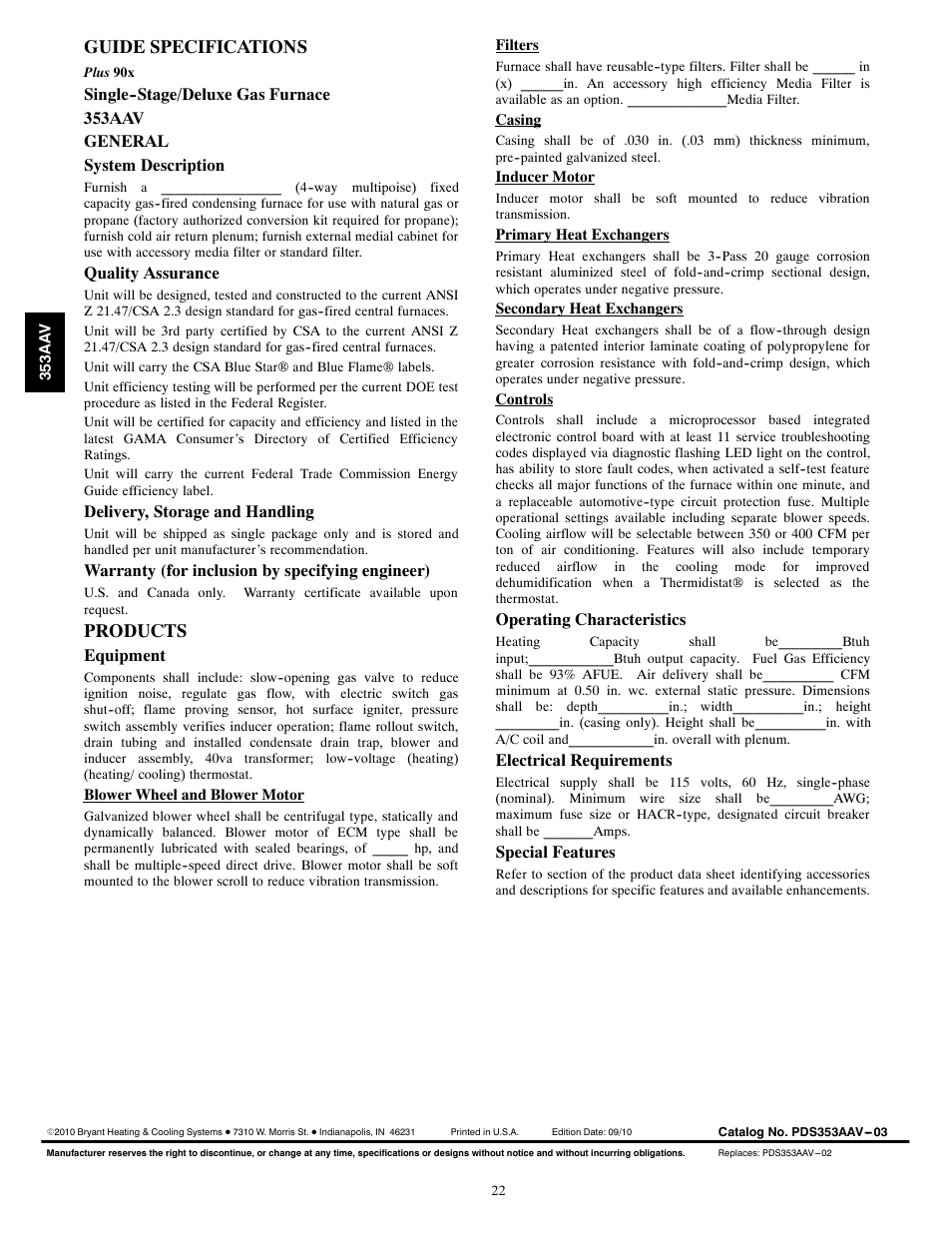 Guide specifications, Products | Bryant PLUS 90X 353AAV User Manual | Page 22 / 22