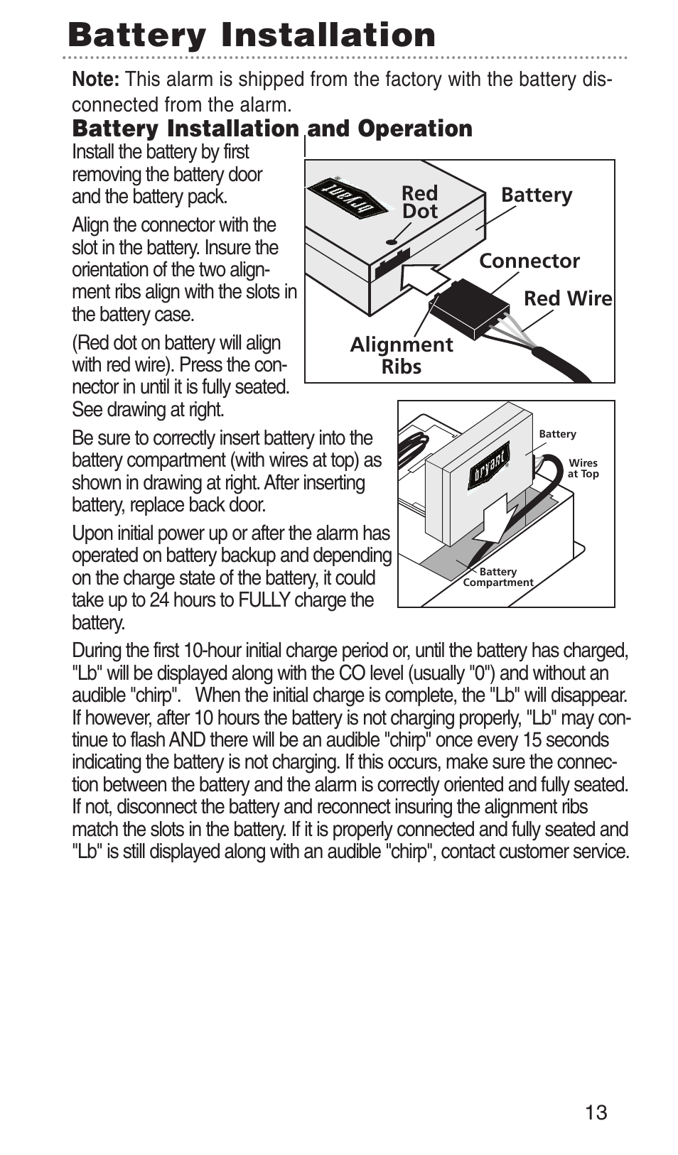 Battery installation, Battery installation and operation | Bryant KN-COPP-3-RC User Manual | Page 16 / 35