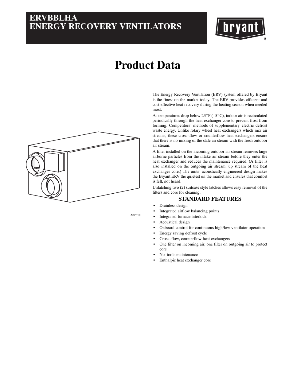Bryant ERVBBLHA A07619 User Manual | 6 pages