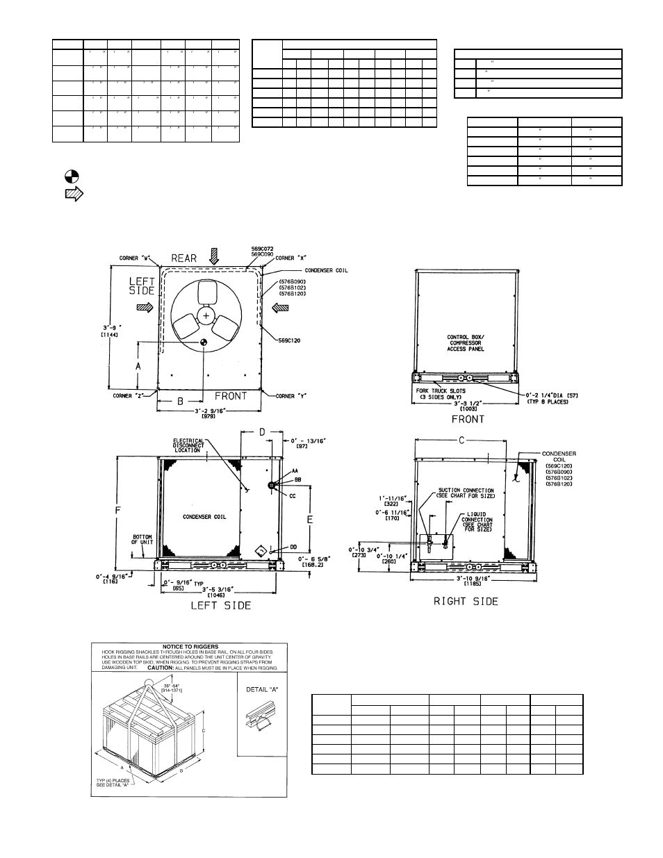 Fig. 3 — base unit dimensions, Fig. 4 — rigging label —5 | Bryant Air Cooled Condensing Units 569C User Manual | Page 5 / 20