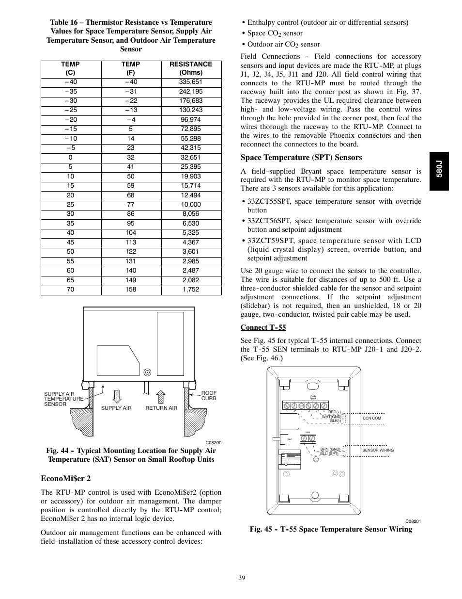 Economi$er 2, Space temperature (spt) sensors | Bryant F User Manual | Page 39 / 85