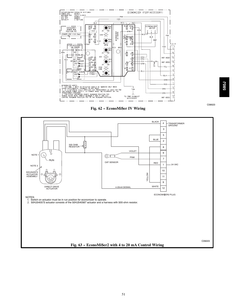 Fig. 62 -- economi$er iv wiring, 580j | Bryant F User Manual | Page 51 / 85