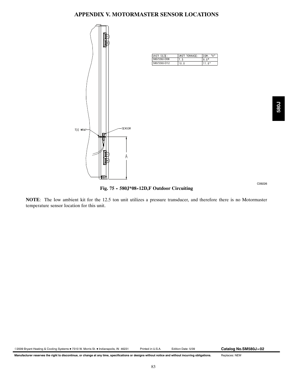 Appendix v. motormaster sensor locations, 580j | Bryant F User Manual | Page 83 / 85