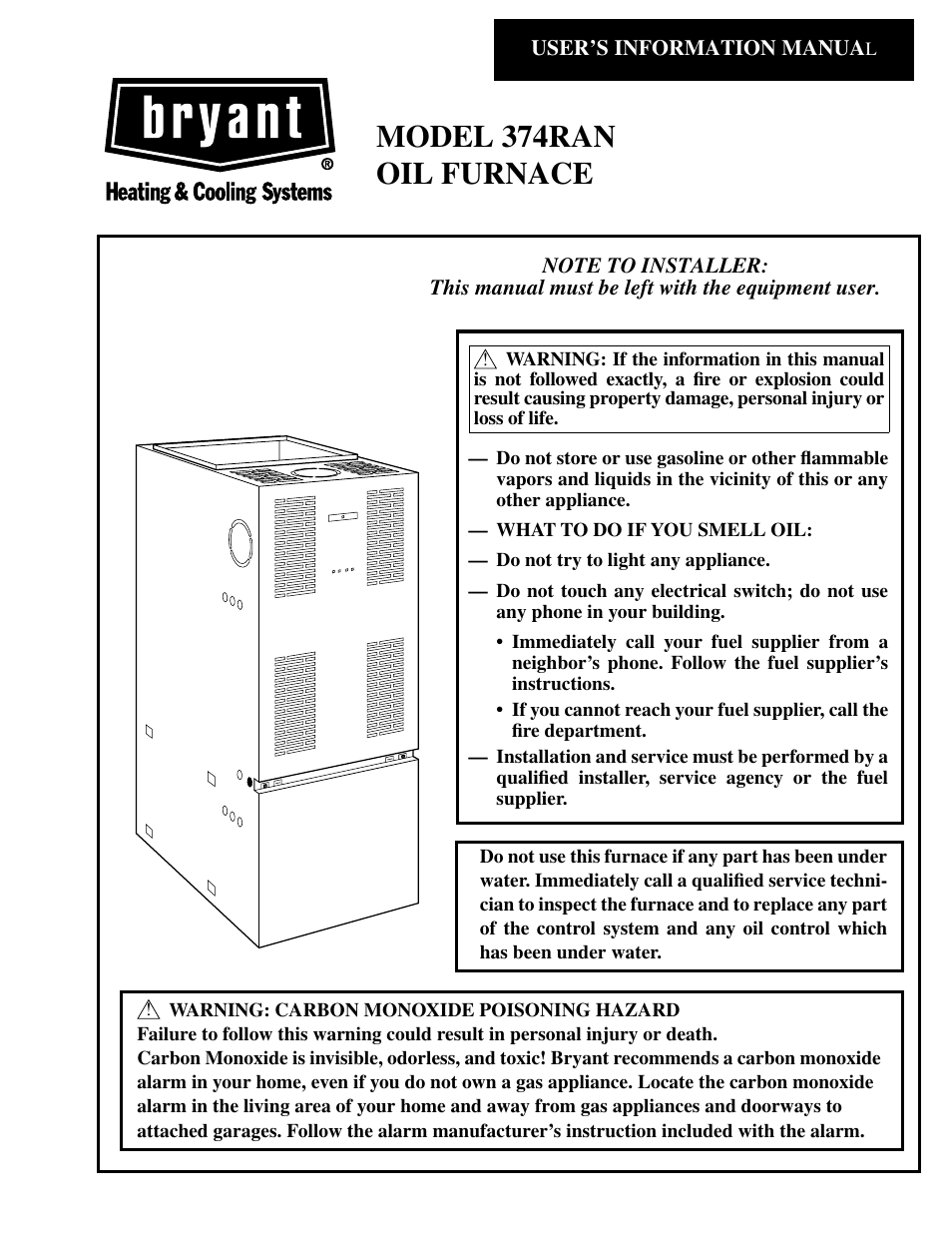 Bryant Oil 374RAN User Manual | 8 pages