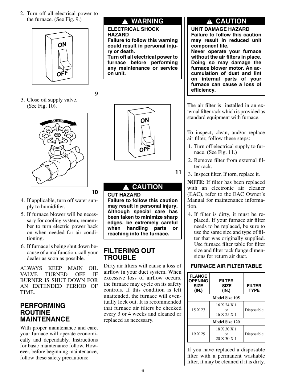 Performing routine maintenance, Filtering out trouble, Warning | Caution | Bryant Oil 374RAN User Manual | Page 6 / 8