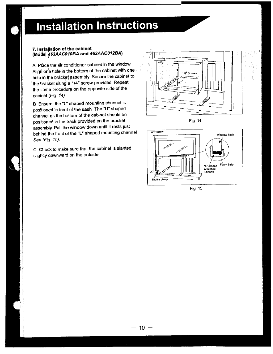 Instaflation of the cabinet, Installation instructions | Bryant 463AAC012BA User Manual | Page 11 / 15