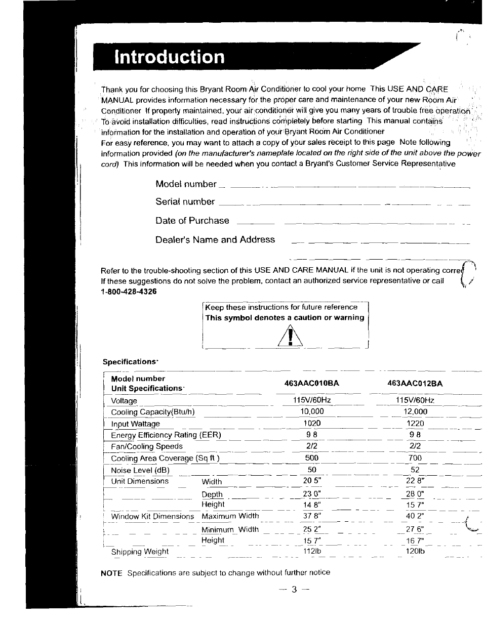 Introduction | Bryant 463AAC012BA User Manual | Page 4 / 15