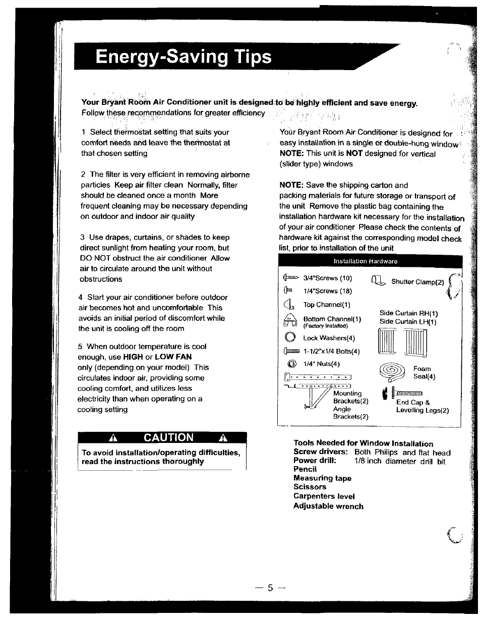 Energy-saving tips, Caution a | Bryant 463AAC012BA User Manual | Page 6 / 15