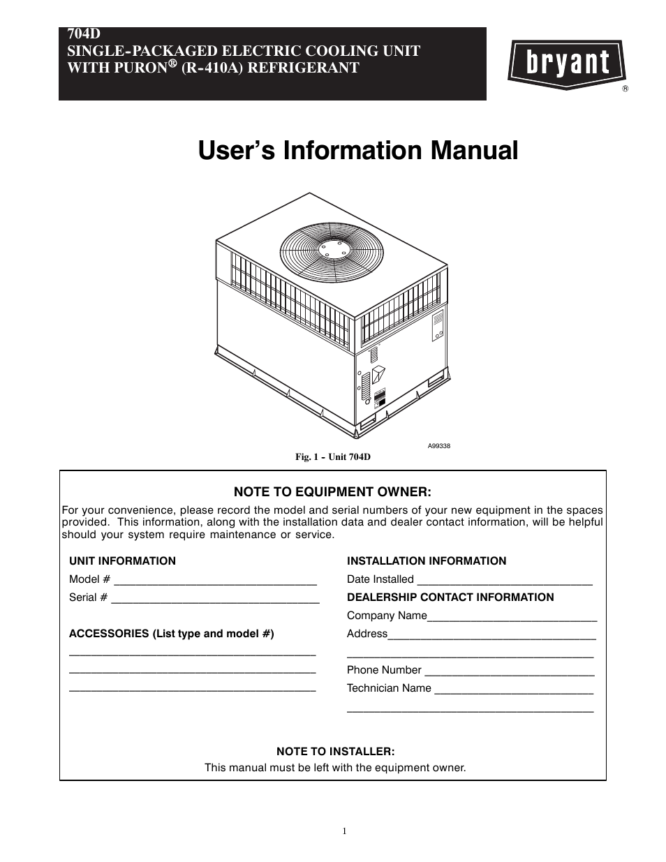 Bryant 704D User Manual | 4 pages