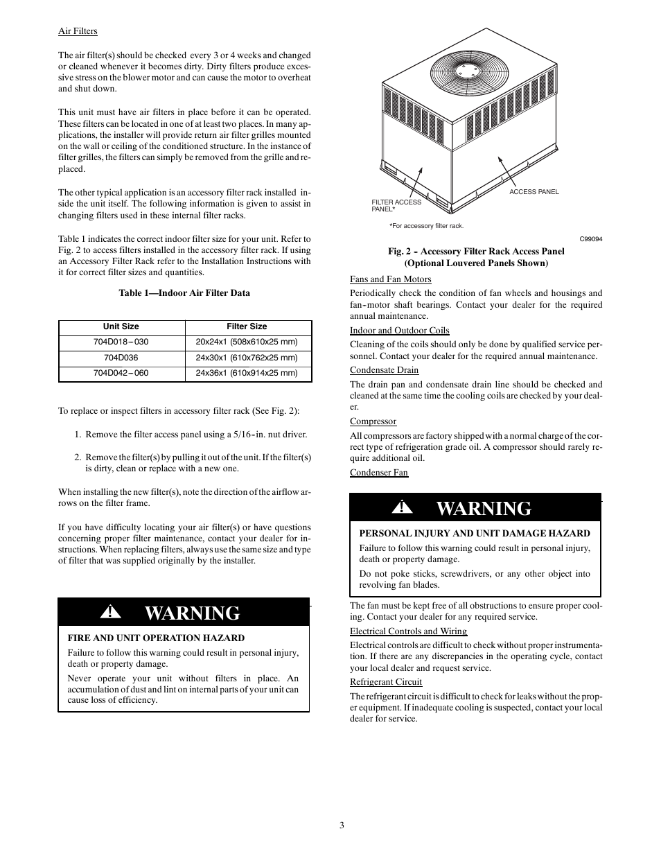 Warning | Bryant 704D User Manual | Page 3 / 4