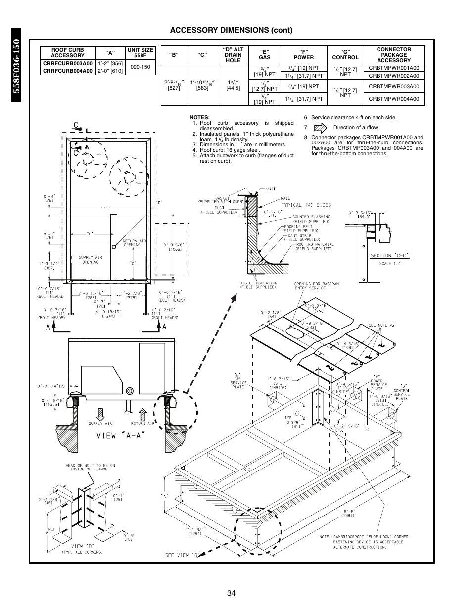 34 accessory dimensions (cont) | Bryant DURAPAC 551B User Manual | Page 34 / 170