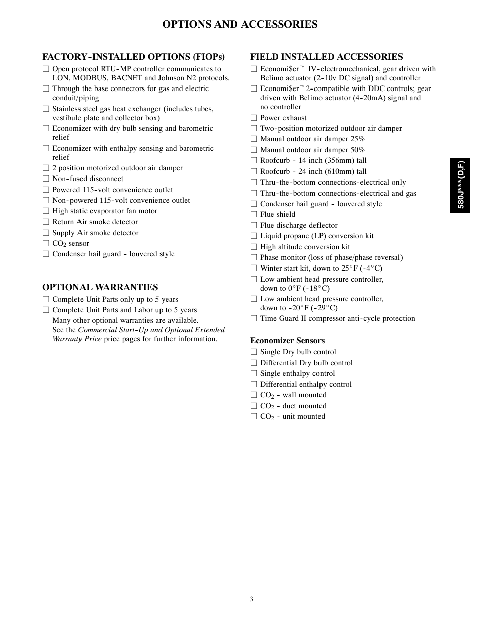 Options and accessories | Bryant 580J***(D User Manual | Page 3 / 8