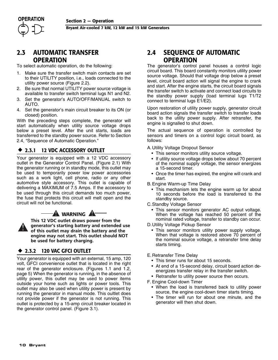 3 automatic transfer operation, 4 sequence of automatic operation | Bryant ASPAS1BBA012 User Manual | Page 12 / 24