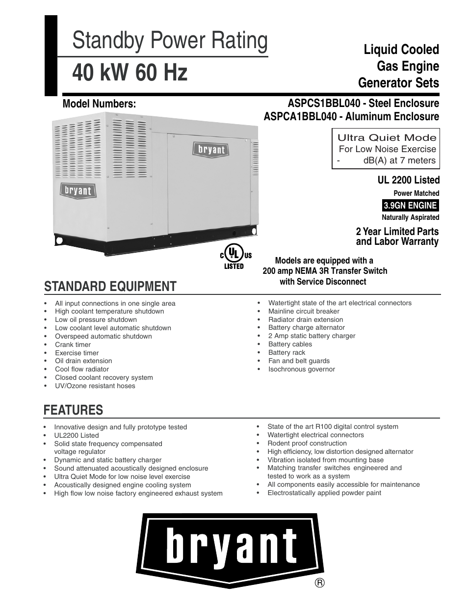 Bryant ASPCS1BBL040 User Manual | 4 pages